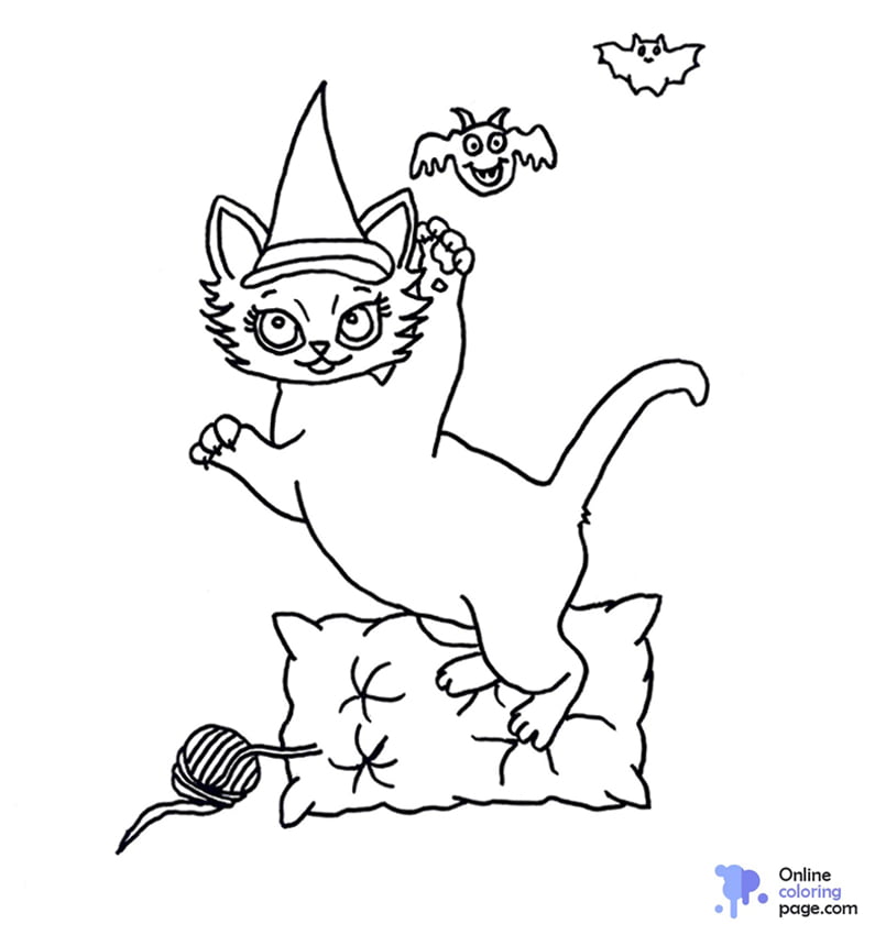 Cat Halloween Coloring Page