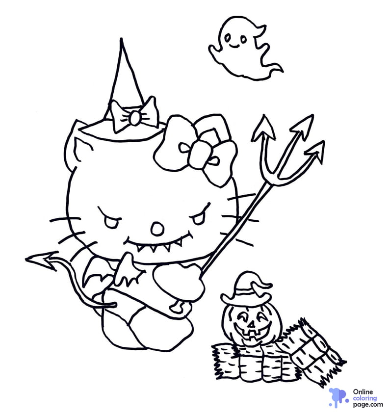 Halloween Hello Kitty Coloring Page